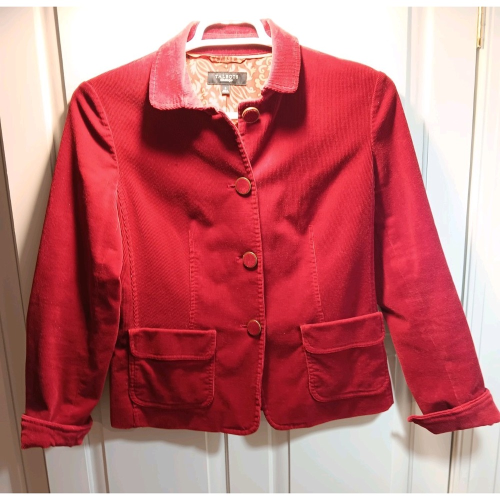 Talbots Corduroy Blazer Womens SZ 8 Red Lined Dress Jacket Pockets Professional